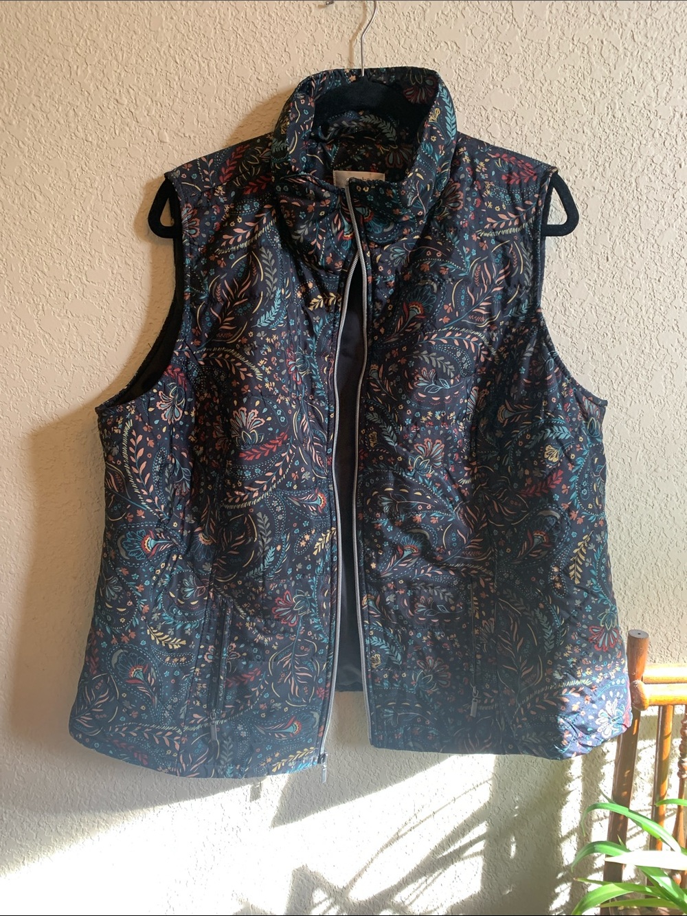 CJ Banks Navy Quilted Floral-Print Vest